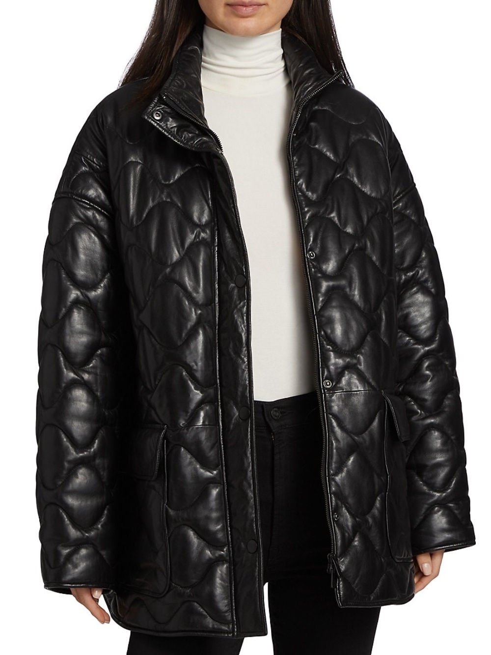 42. $1,190 LAMARQUE  Beruka Oversized Quilted Leather Jacket Size